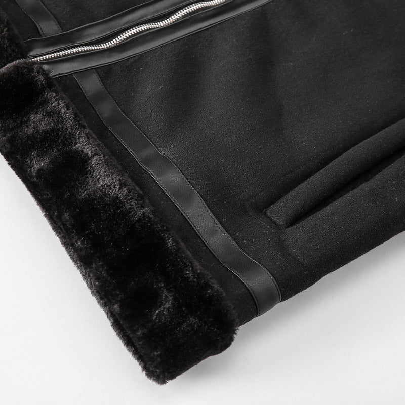 Men's flight jacket with lamb fur lining and faux leather appliqués Chichicherry