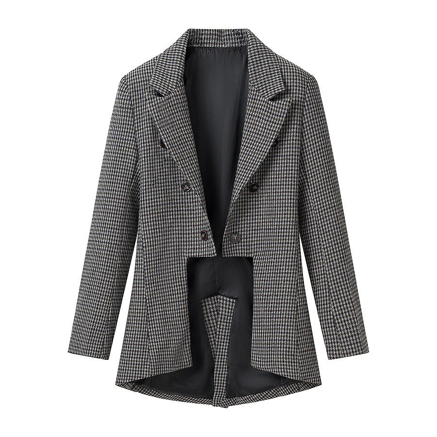 Ladies Short-Cut Houndstooth Blazer with Tailcoat Look Chichicherry