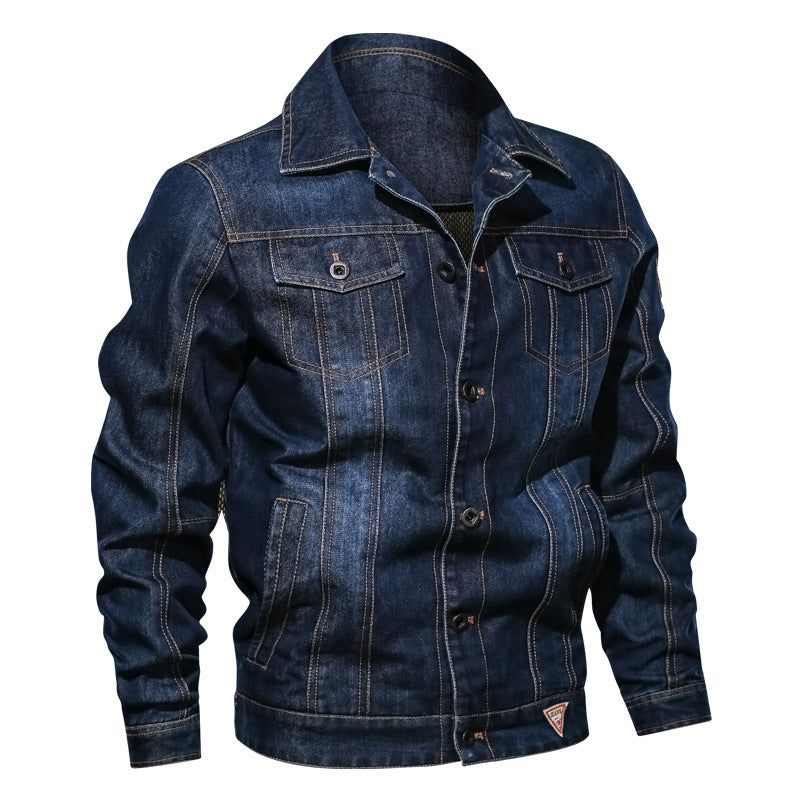 Men's jeans jacket in vintage stretch denim with contrast stitching and chest pockets Chichicherry