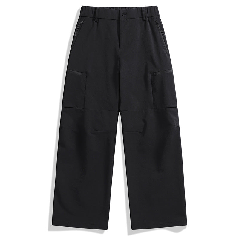 Men's Technical Utility Cargo Pants with Wide Leg, Elastic Waistband & Zipper Pockets Chichicherry