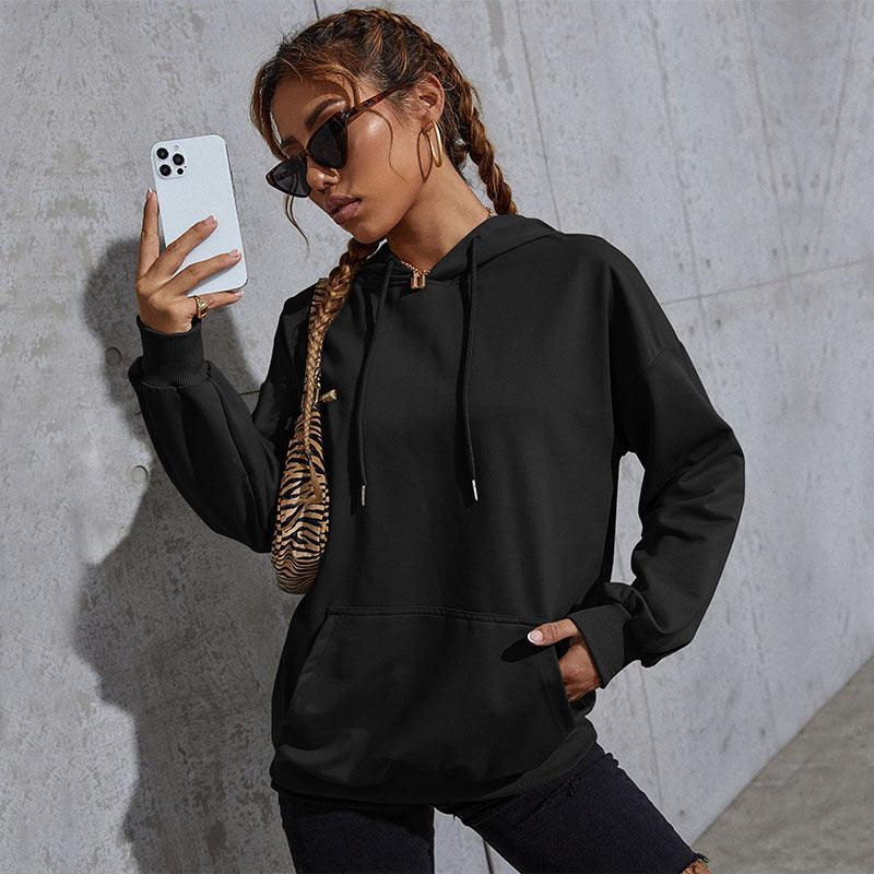 Women's Casual Oversized Hoodie with Statement Print, Kangaroo Pocket and Ribbed Cuffs Chichicherry