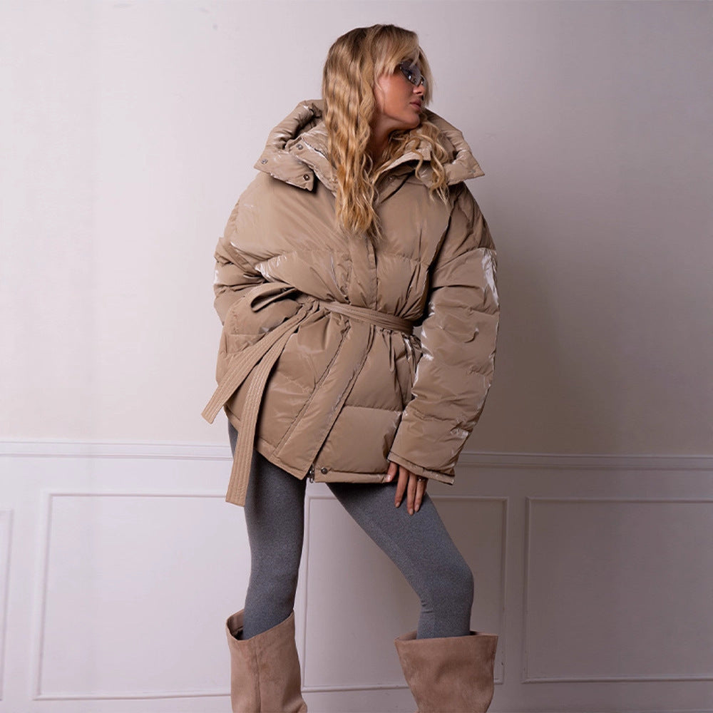 Women's padded hooded quilted jacket with waist belt Chichicherry