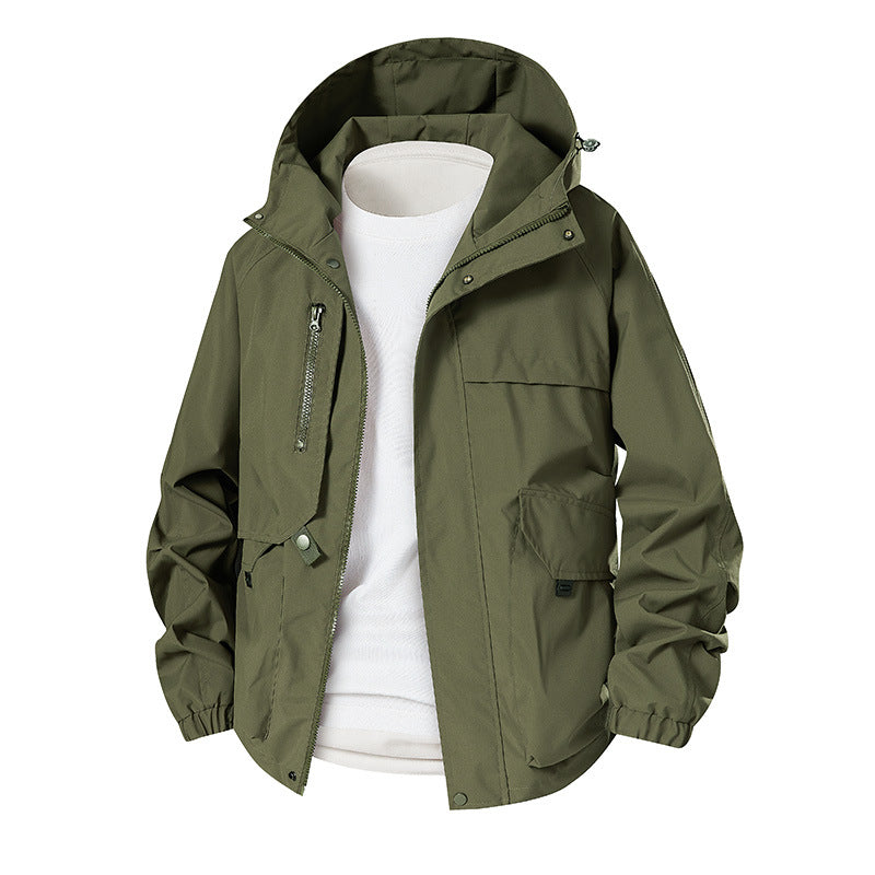 Herren Leichte wasserdichte Funktionsjacke mit Kapuze, Multitaschen und Raglanärmeln Chichicherry