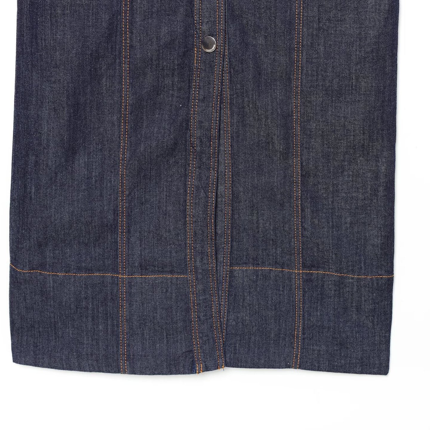 Women's Sleeveless Denim Maxi Dress with Shirt Collar, Tailored Silhouette and Continuous Snap Button Placket Chichicherry
