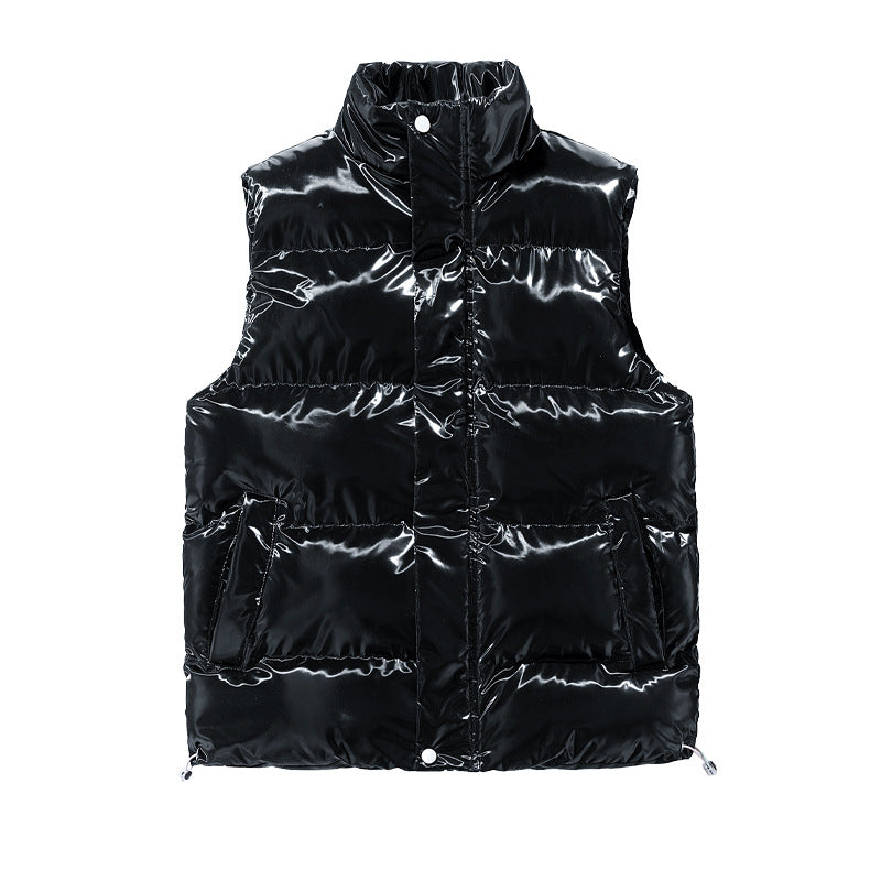 Men's Shiny Quilted Stand Collar Vest with Thermal Filling Chichicherry