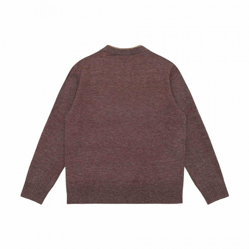 Unisex Mélange-knit sweater with half-neck V-slit and contrasted inner waistband Chichicherry