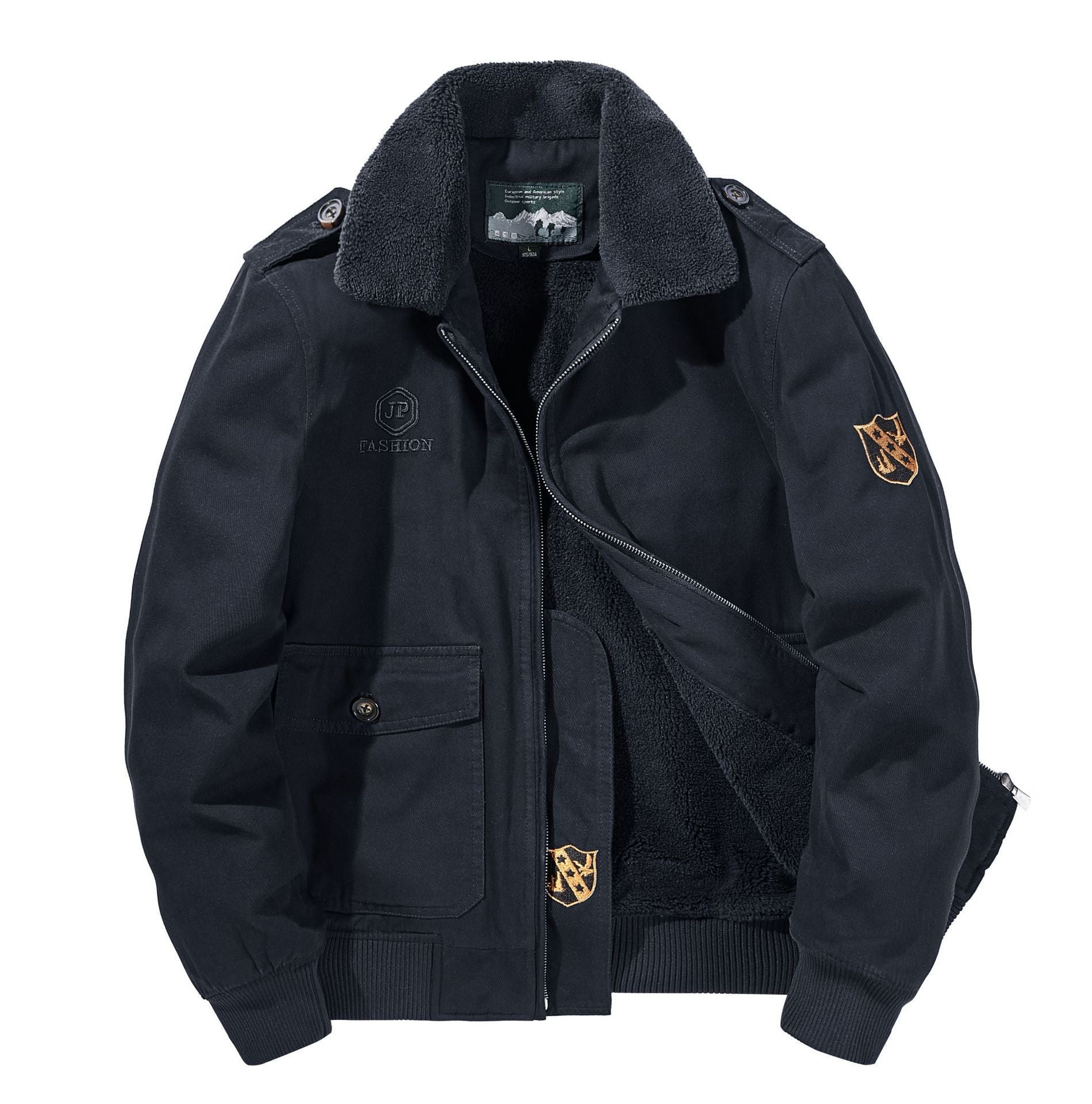 Men's multifunctional pilot jacket with Sherpa lining, quilted inner layer, and patch pockets Chichicherry