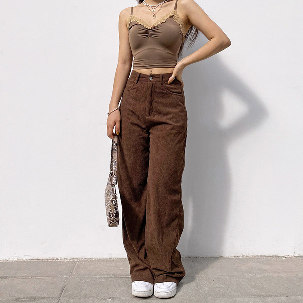 Women's high-waisted wide waistband pants in retro style Chichicherry