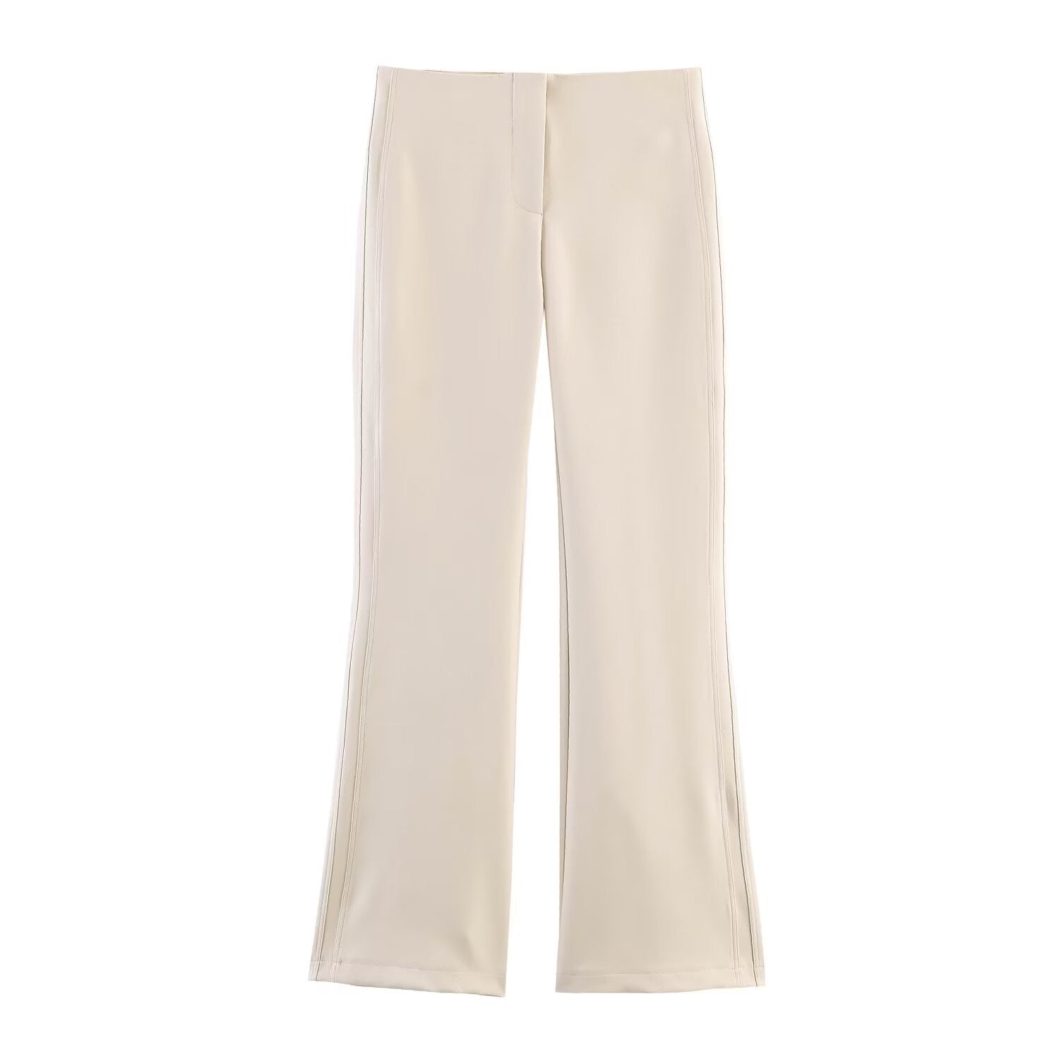 Women High-waisted Flared Trousers with Seam-Emphasized Sides and Stretch Chichicherry