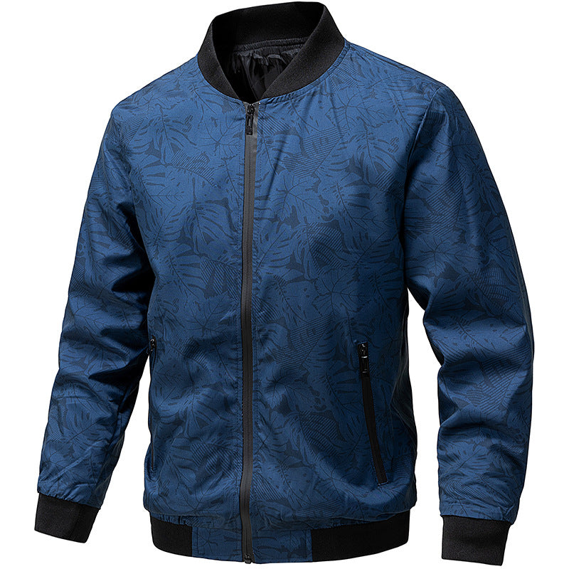 Men's Lightweight Printed Bomber Jacket with Full Zip, Ribbed Collar & Zip Pockets Chichicherry