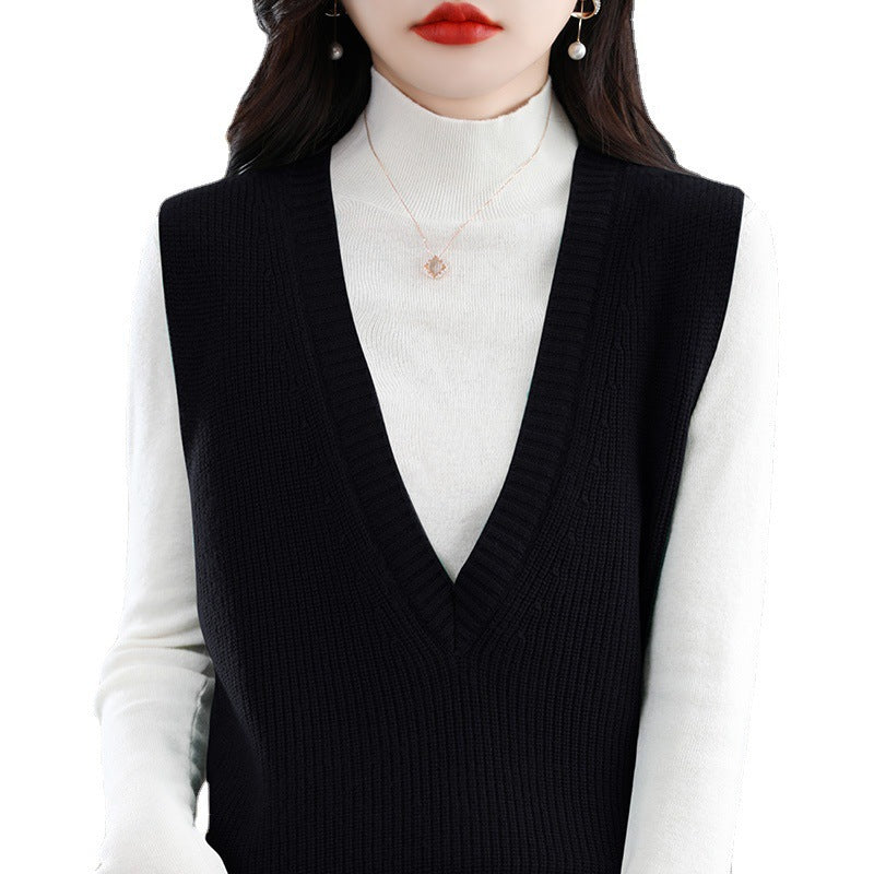 Ladies Knit Long Vest with Deep V-Neck and Fine Rib Structure Chichicherry