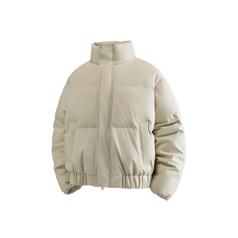 Ladies Cropped Puff Quilted Jacket with High Stand Collar, Elastic Waistband and Concealed Zipper Placket Chichicherry