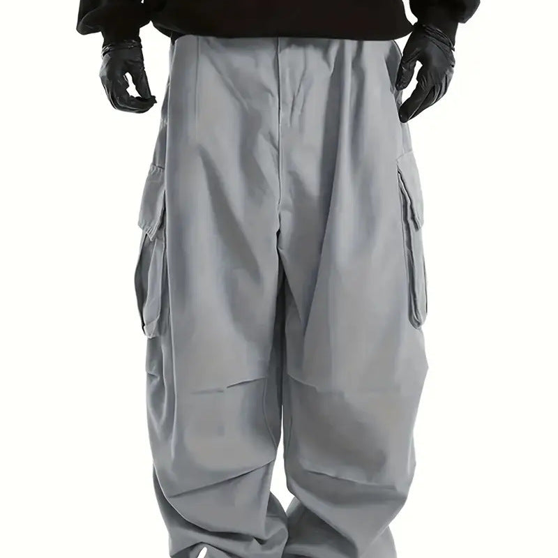 Men's Baggy Cargo Pants with oversized fit, elastic drawstring waistband & multiple flap pockets Chichicherry
