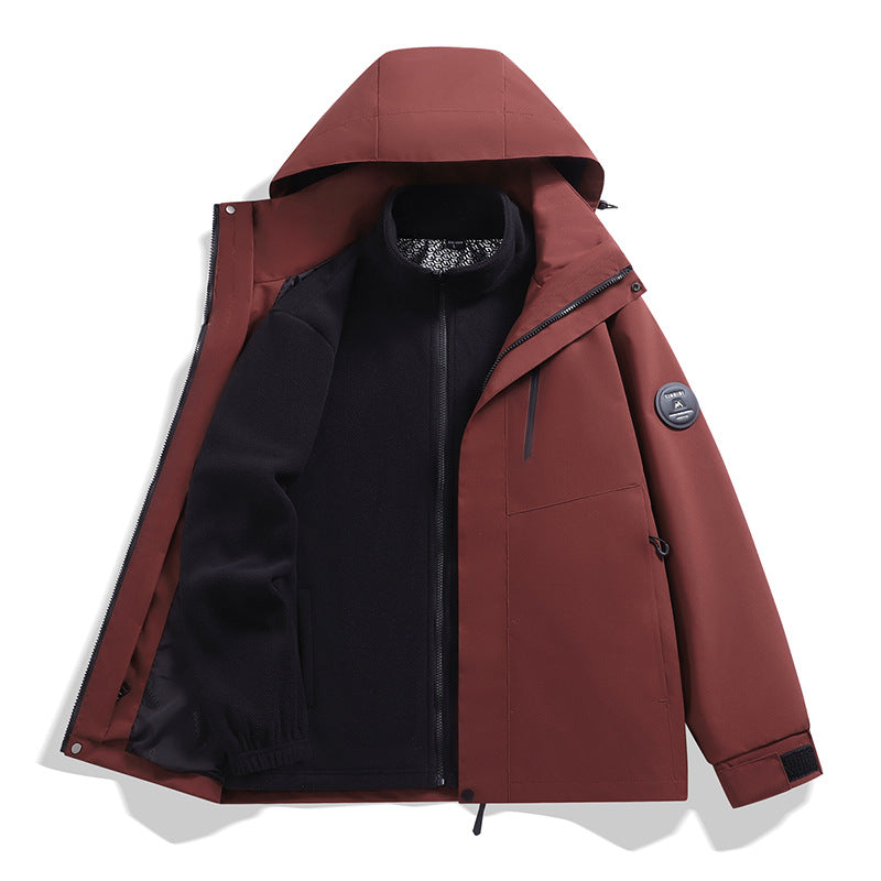 Men's softshell performance jacket with removable hood, concealed full-length zipper, and ergonomic cut Chichicherry