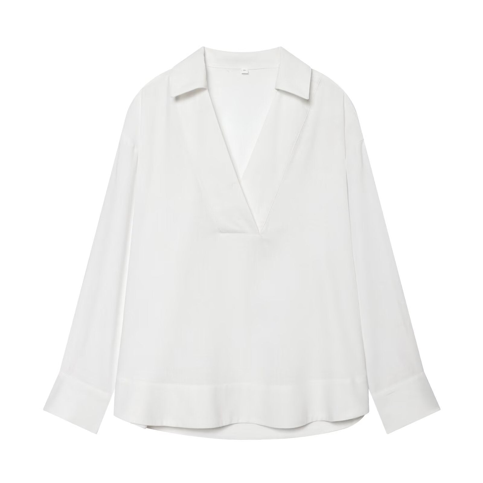 Women's loose linen look tunic with deep V-neck and shirt collar Chichicherry