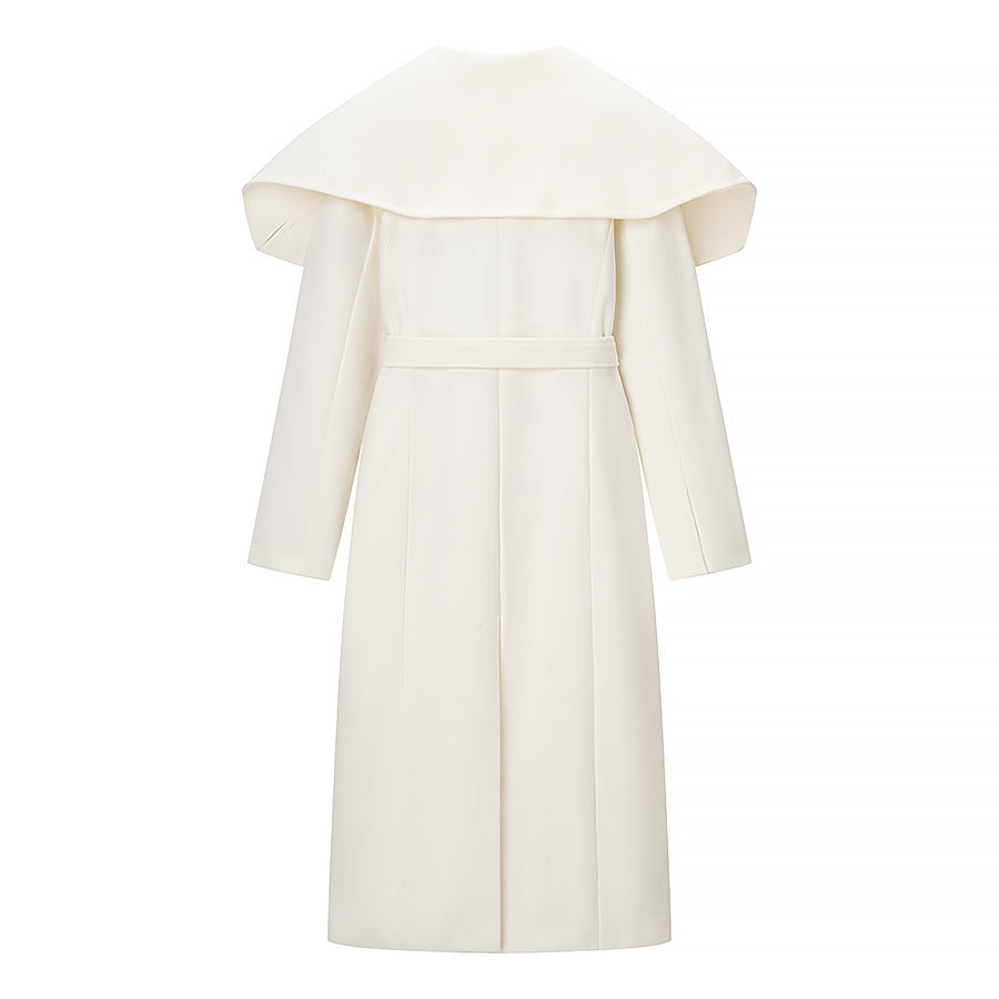 Women's Maximal Long Tailored Wool Blend Coat with Oversized Shawl Collar and Belt Chichicherry