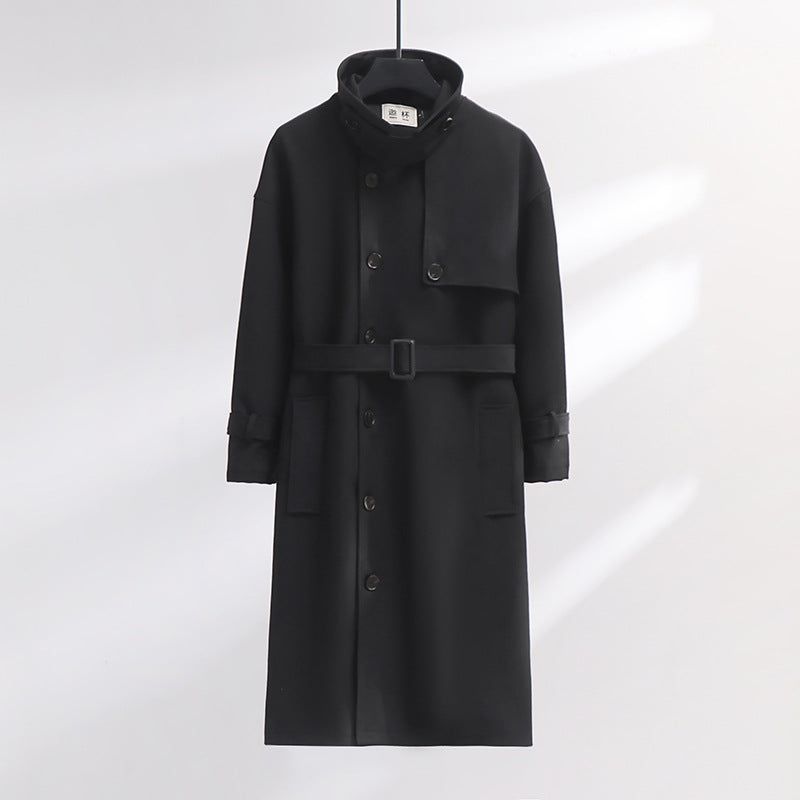 Men's trench coat in modern wool blend with belt, shawl collar, and patch pockets Chichicherry