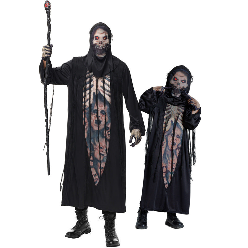 Unisex Spooky Skeleton Costume with Hood and Fringes Chichicherry