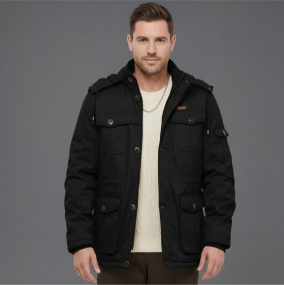 Men's Padded Winter Parka with Hood and Multifunctional Pockets Chichicherry