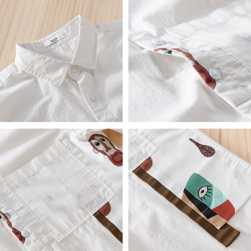 Men's Lightweight Cotton Overshirt with Chest Pocket and Abstract Graphic Patch Chichicherry