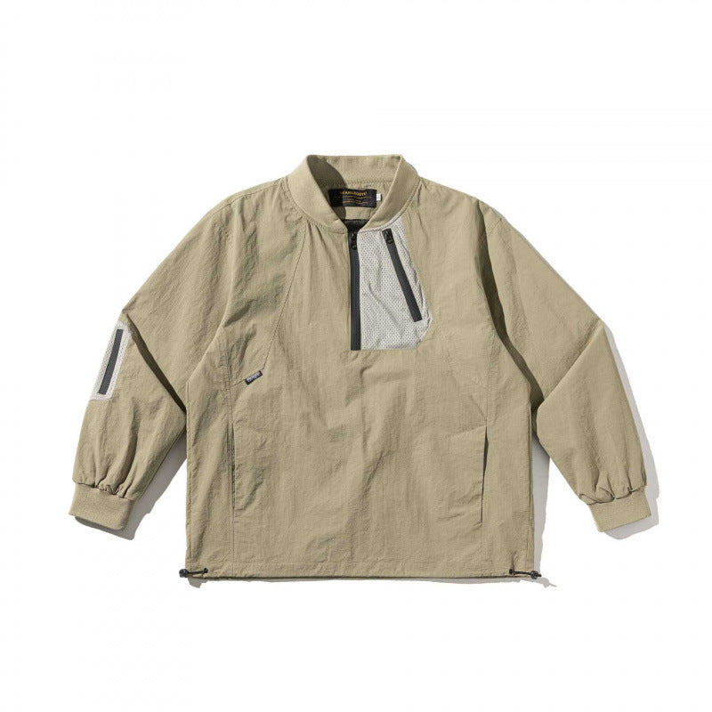 Unisex Lightweight Oversized Anorak with Half Zipper, Utility Pockets and Drawstring Hem Chichicherry