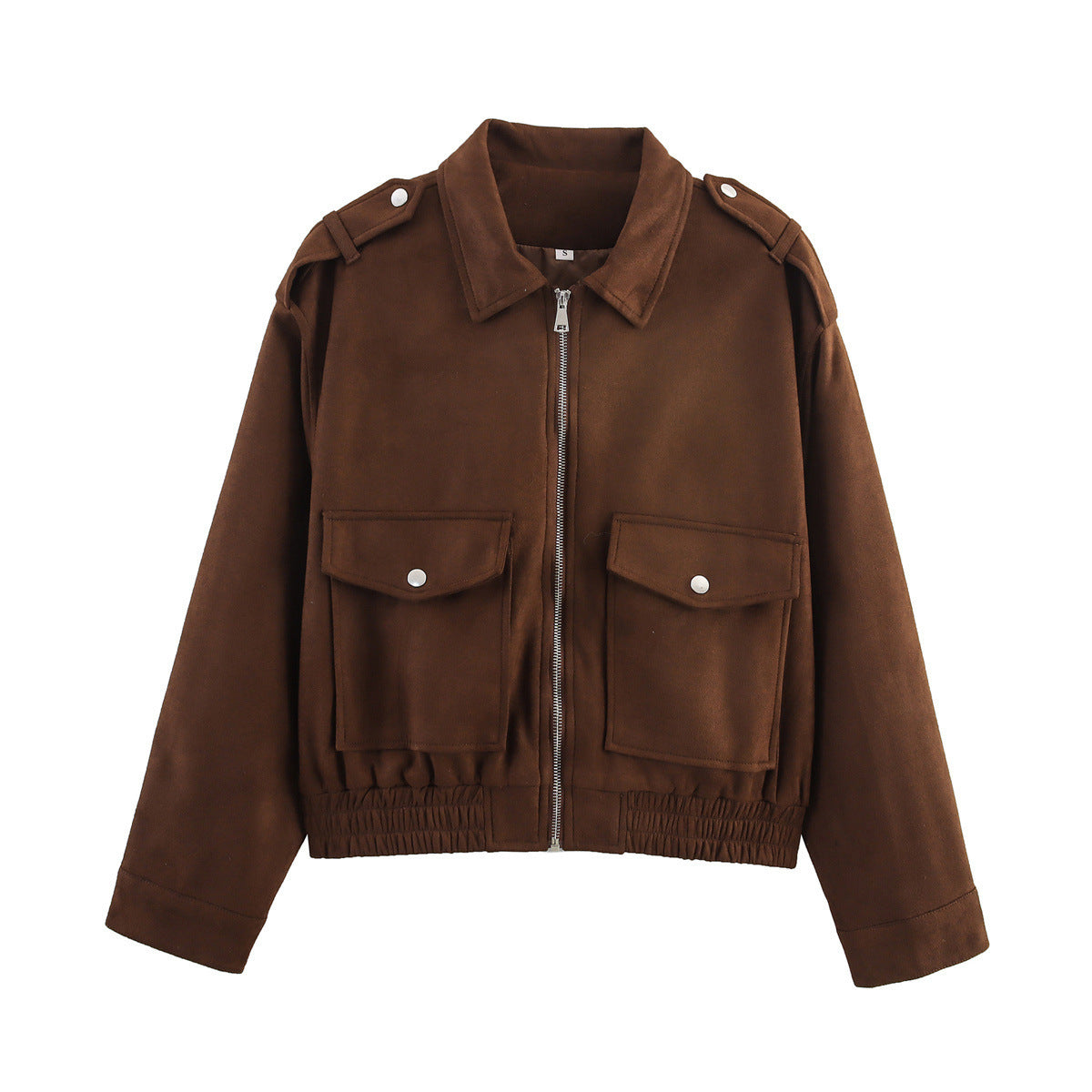 Women's short jacket in utility bomber style with flap pockets, shoulder epaulets, and elastic hem Chichicherry