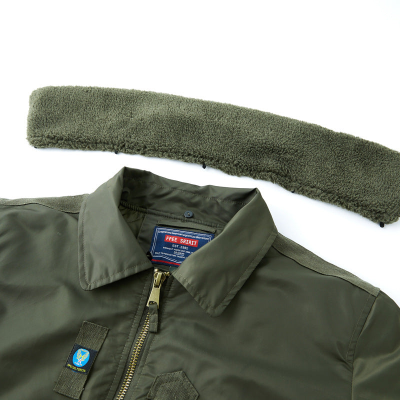 Men's pilot bomber jacket with teddy collar and multifunctional organizer pockets Chichicherry