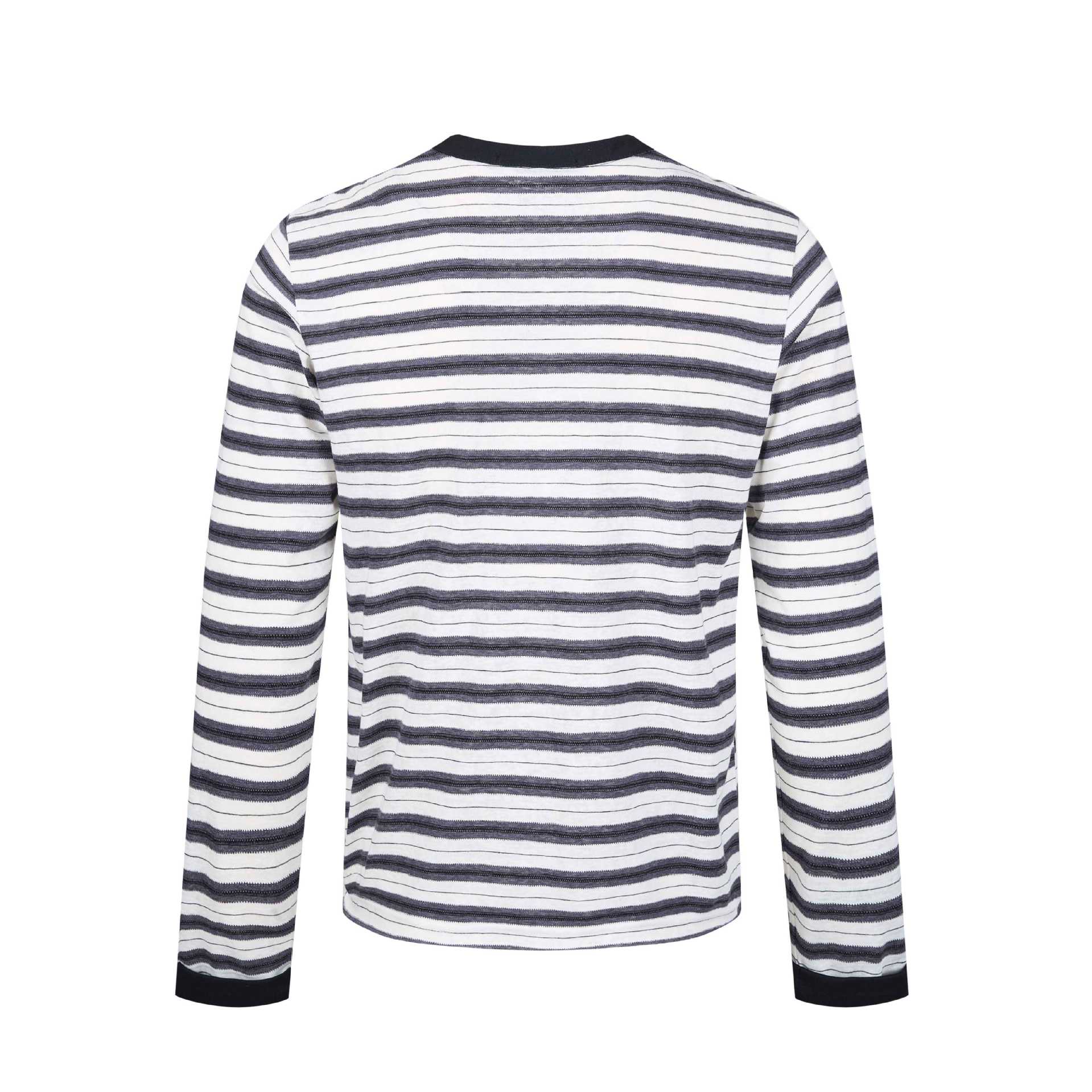 Men's long sleeve Henley shirt with striped texture and contrast collar Chichicherry