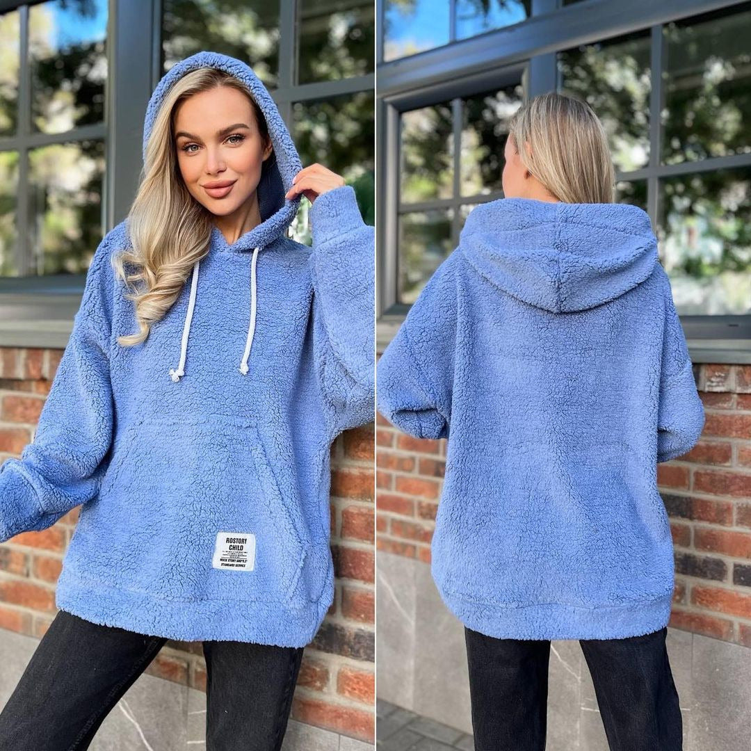 Damen Kuscheliger Teddy-Hoodie mit Kapuze, Kängurutasche und Oversize-Schnitt Chichicherry