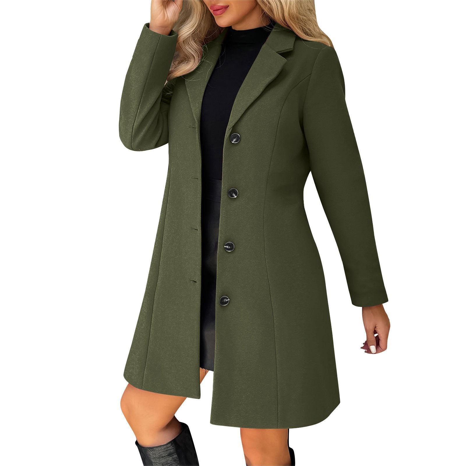 Women Tailored Short Coat with Lapel Collar and Concealed Button Placket Chichicherry