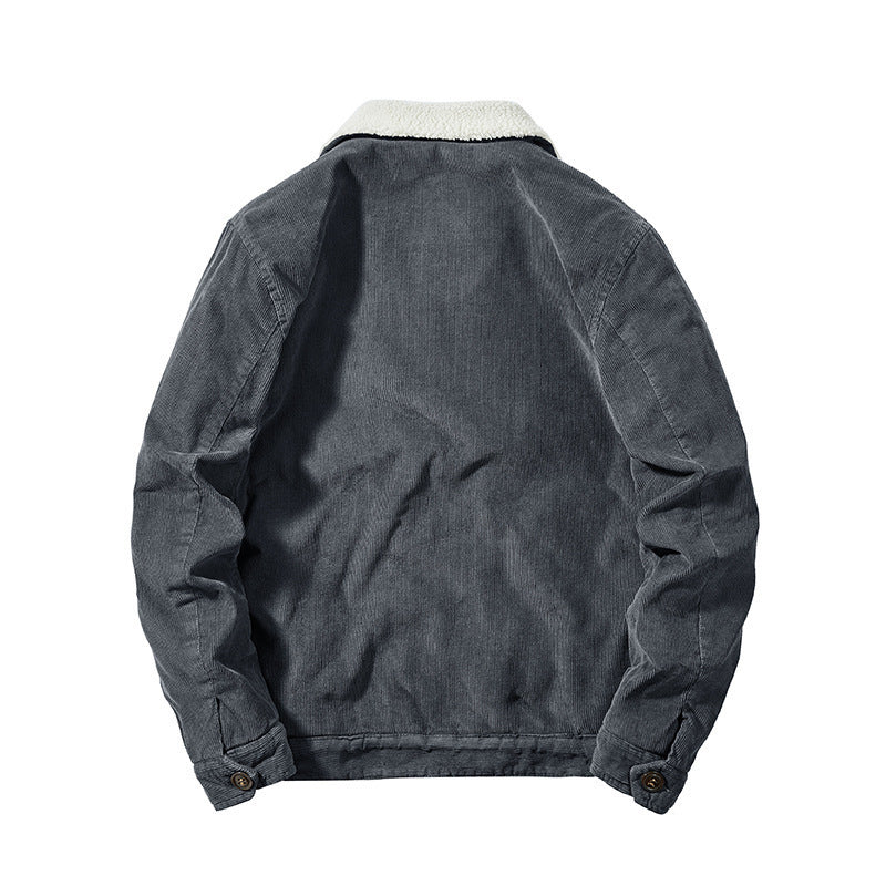Men's cord jacket with warming Sherpa inner side and teddy collar in worker blouson style Chichicherry