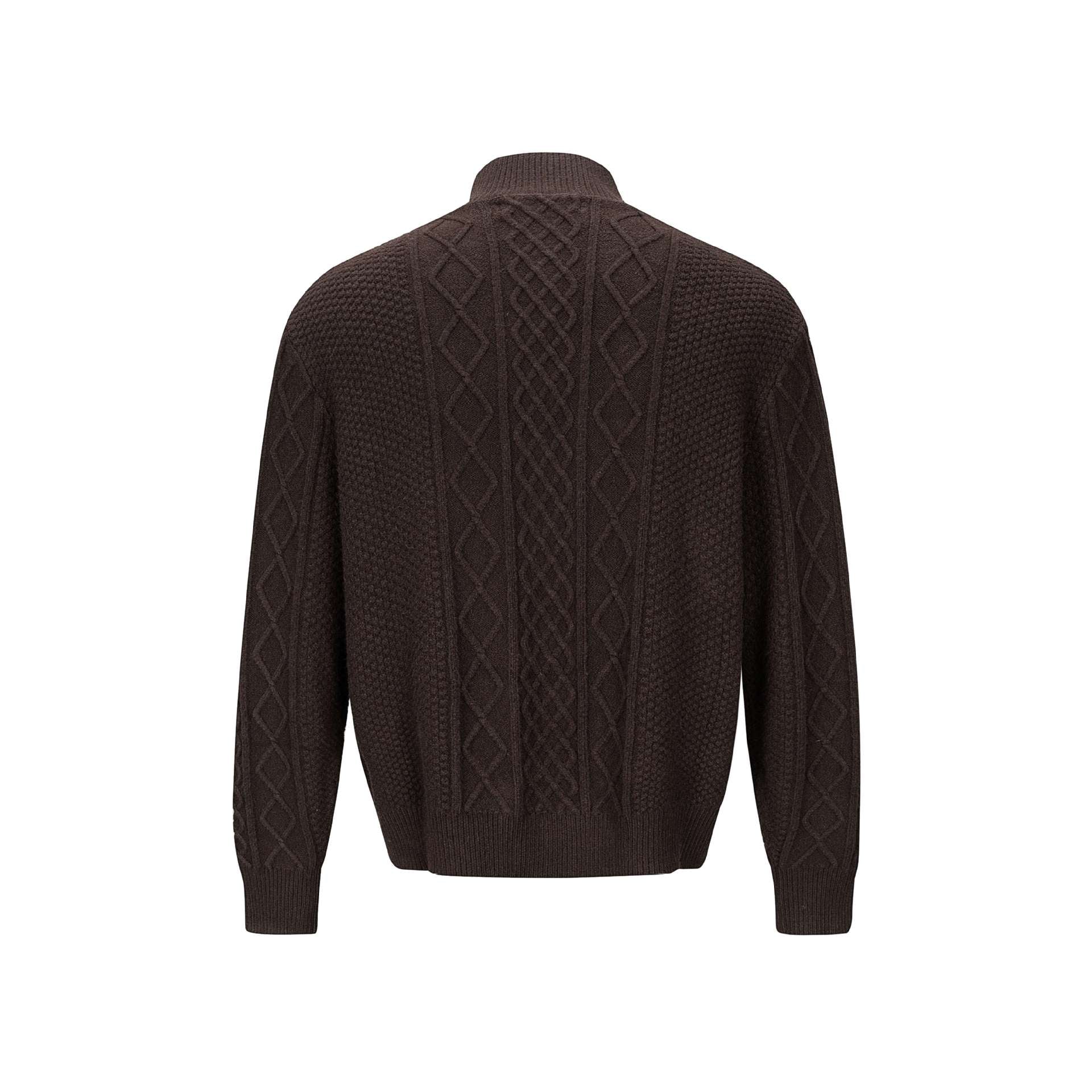 Men's knitted cardigan with cable pattern, standing collar and buttoned front Chichicherry