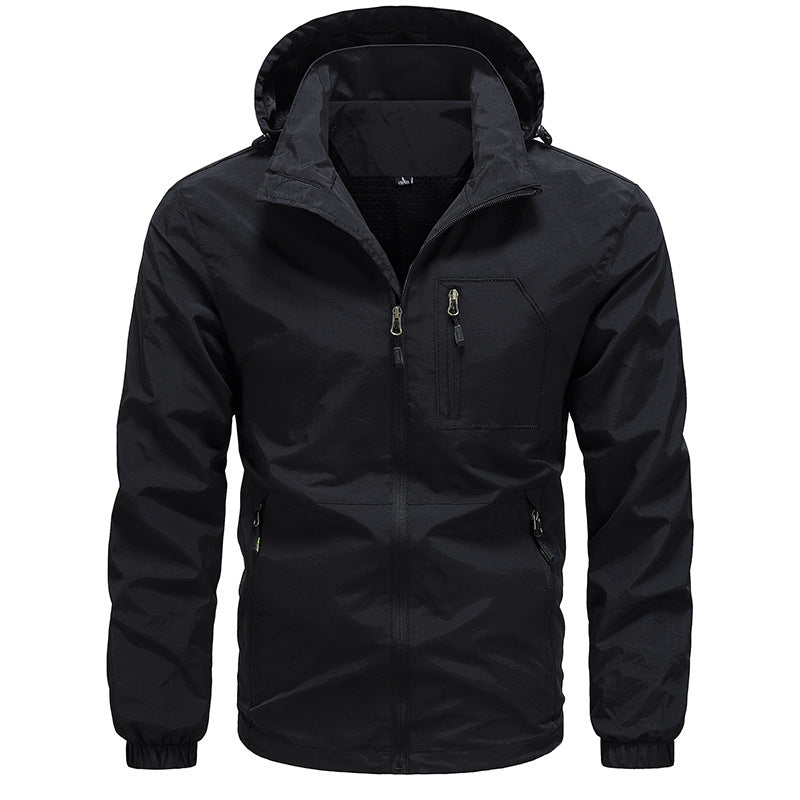 Men's Breathable Ultralight Wind and Rain Jacket with Mesh Lining and Concealed Chest Pocket Chichicherry