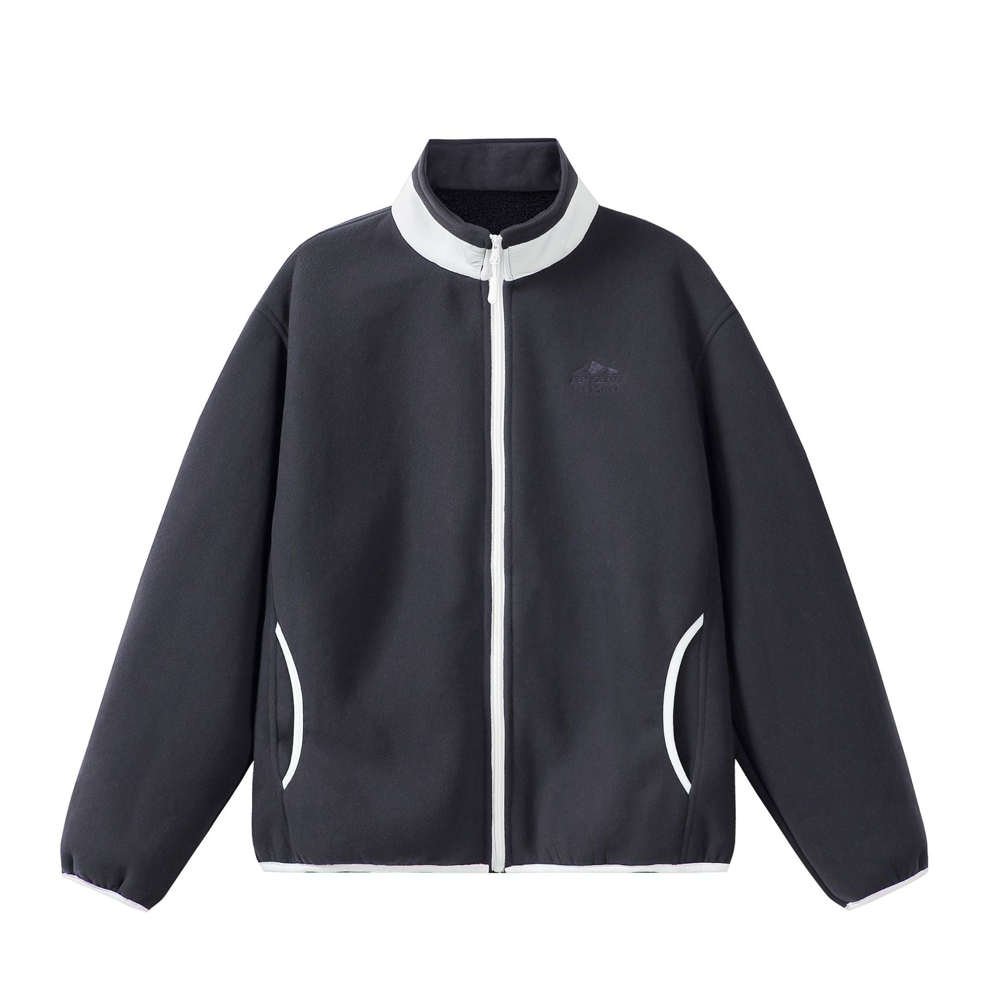 Unisex Oversize Fleece-Zip Jacket with Stand-up Collar and Contrast Piping Chichicherry