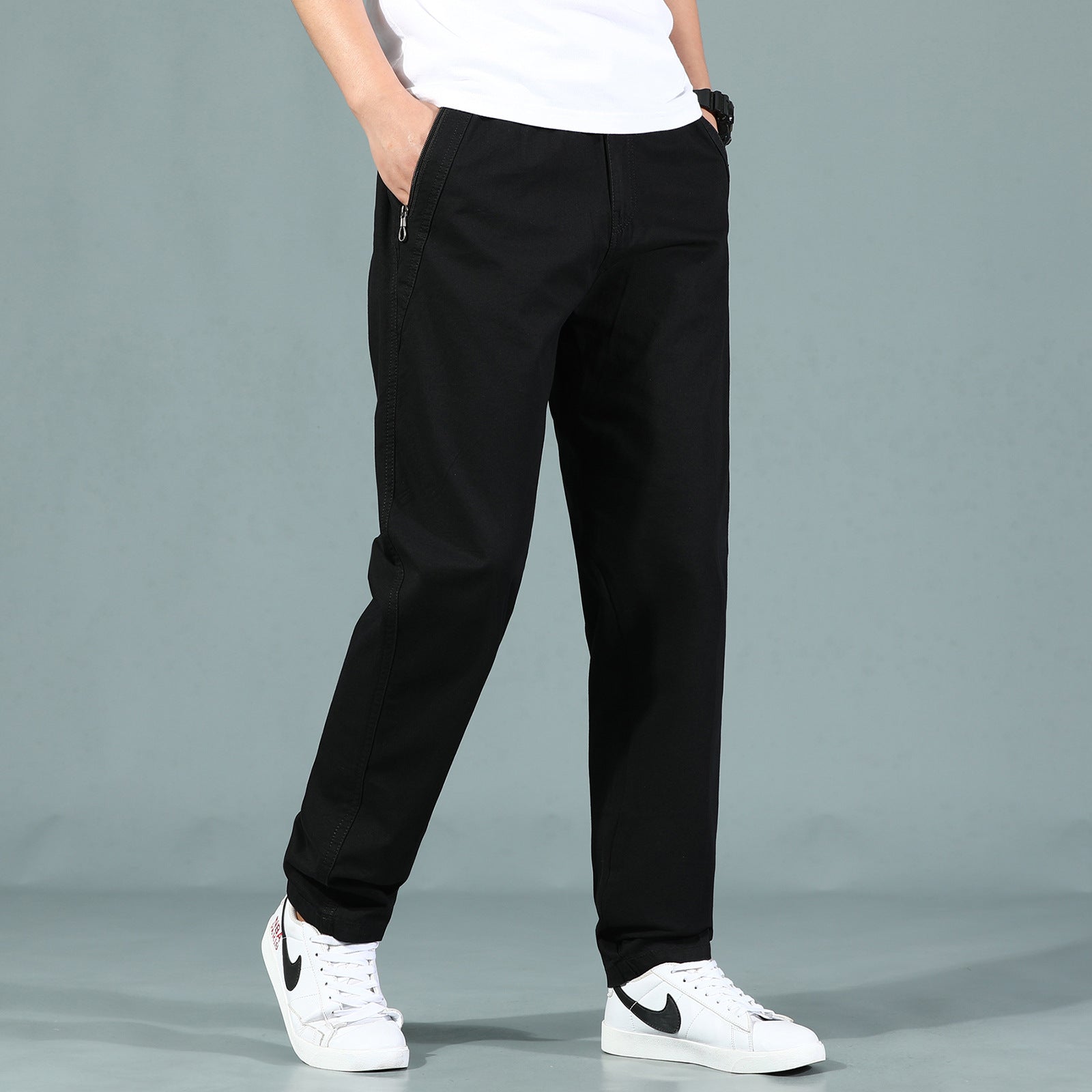Men's loose-fitting chinos with side zipper pocket and elastic leg cuffs Chichicherry