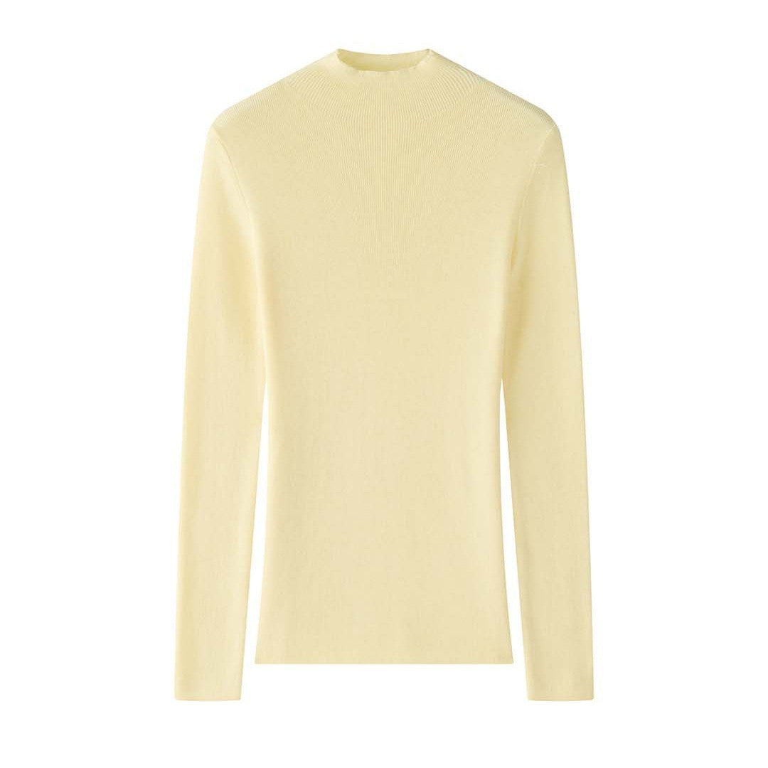 Women's Figure-Hugging Ribbed Knit Sweater with Short Stand-Up Collar and Extended Sleeves Chichicherry