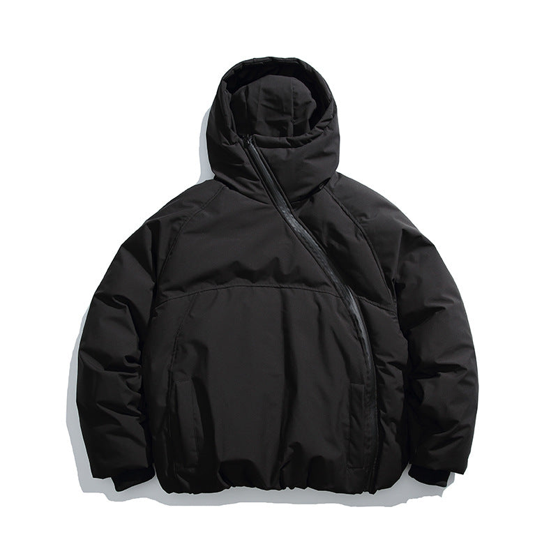 Unisex Padded Oversized Quilted Jacket with Asymmetrical Zipper Chichicherry
