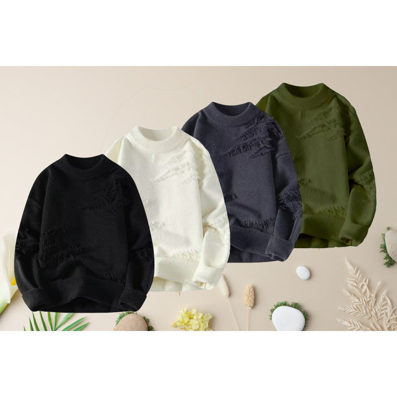 Damen Kurz geschnittener kuscheliger Strickpullover mit Fransen‑Einsätzen und Stehkragen Chichicherry