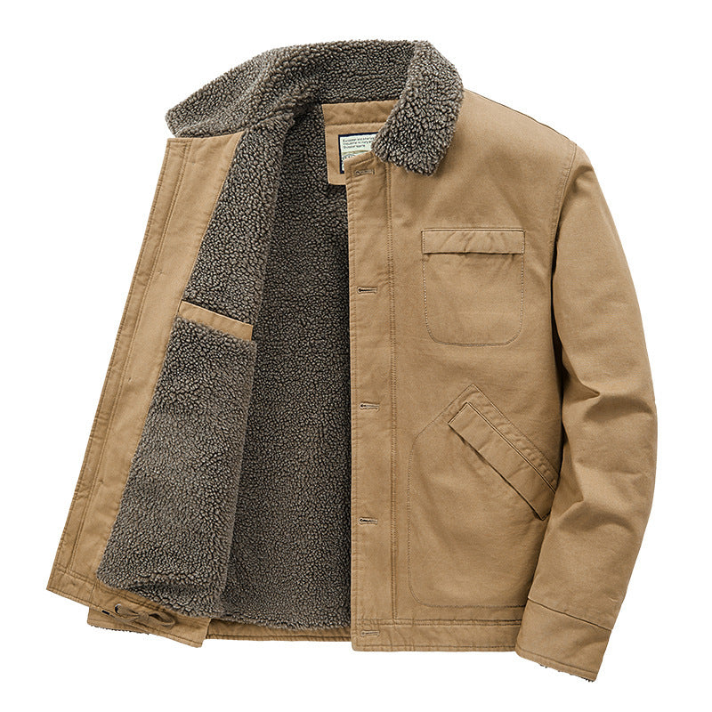 Men's insulated canvas work jacket with sherpa lining and shirt collar Chichicherry