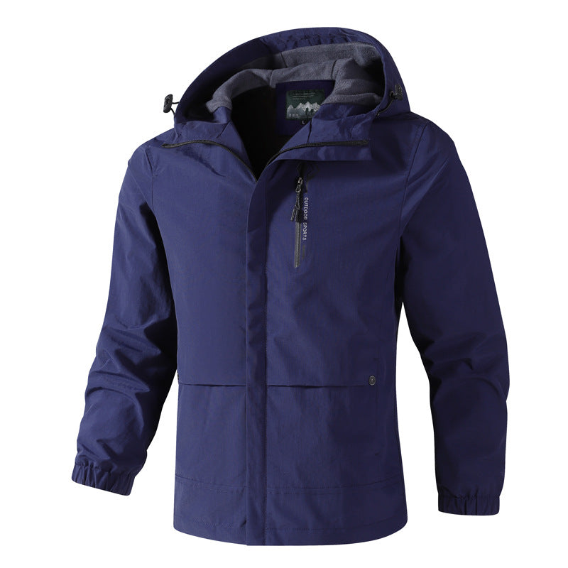 Men's Waterproof Softshell Rain Jacket with Hood, Chest Zip and Fleece Inner Collar Chichicherry