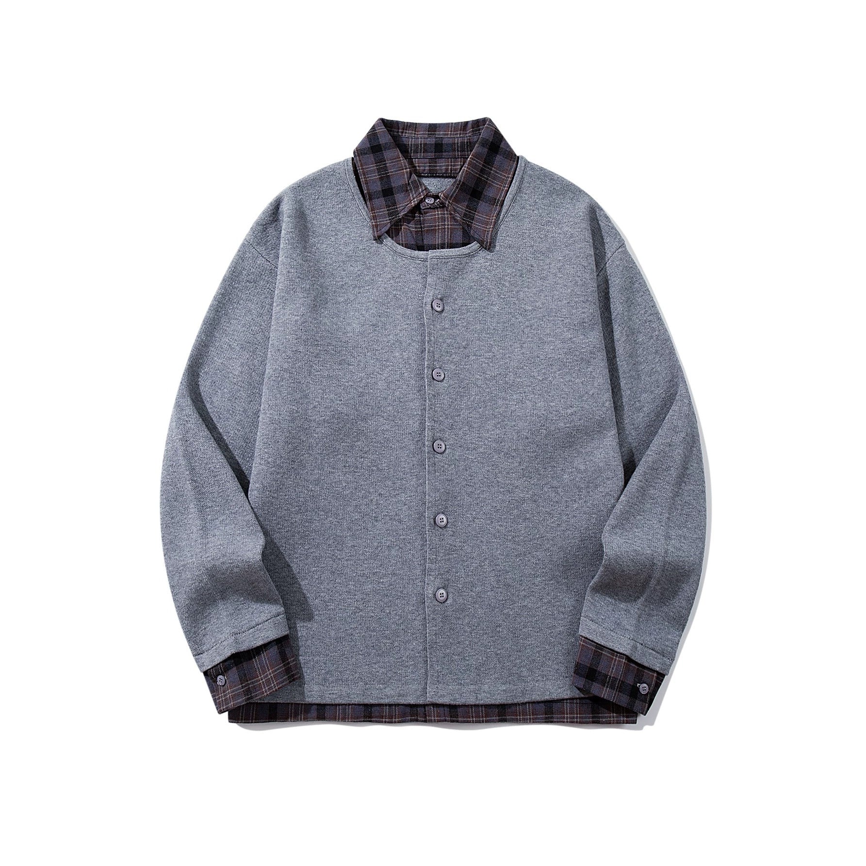 Men's Checked Flannel Shirt Layer with Open Knit Cardigan Chichicherry