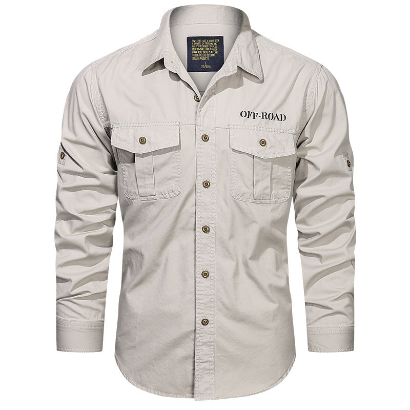 Men's Long Sleeve Utility Canvas Shirt with Chest Pockets and OFF-ROAD Print Chichicherry