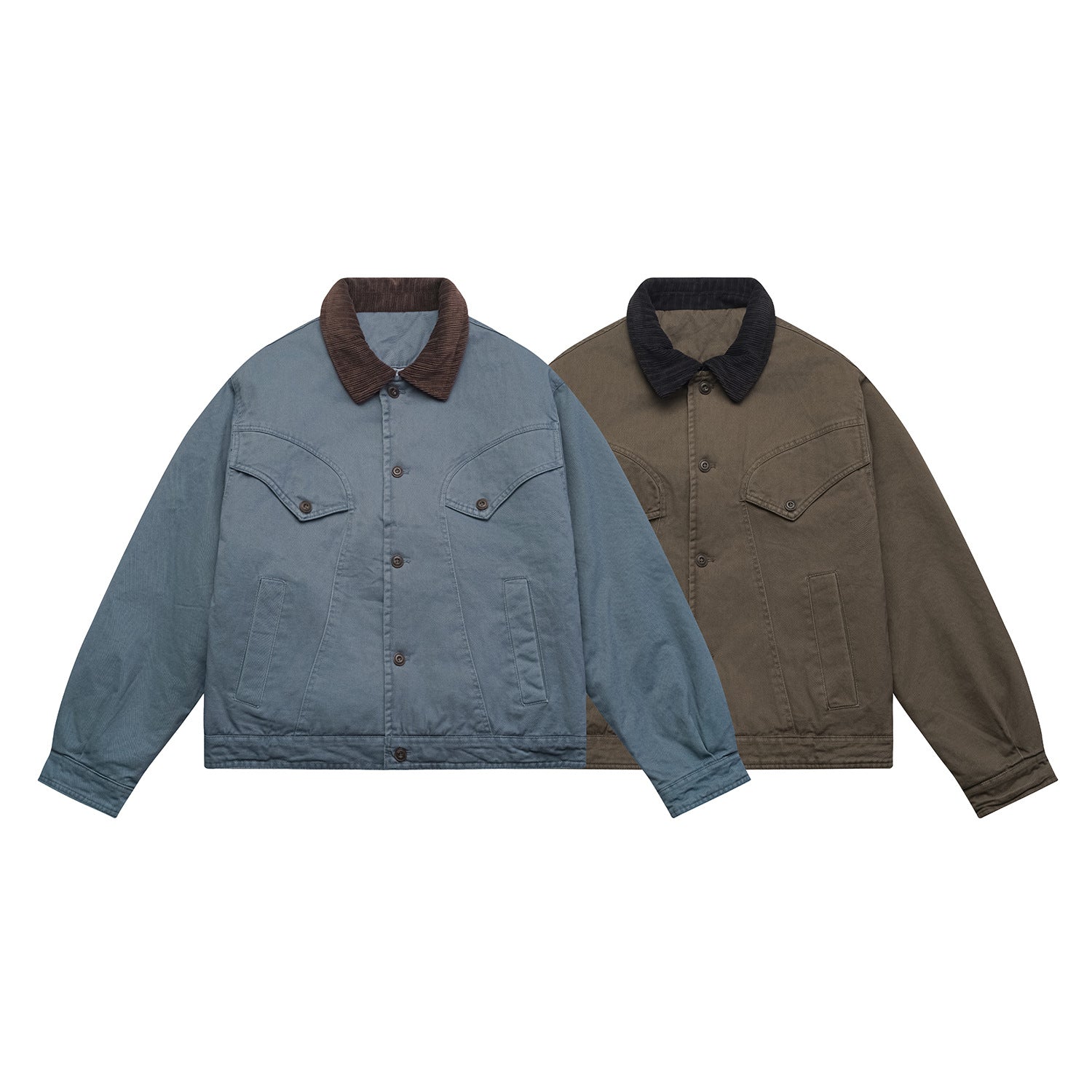 Men's Oversized Canvas Blouson Jacket with Cord Collar and Flap Pockets Chichicherry