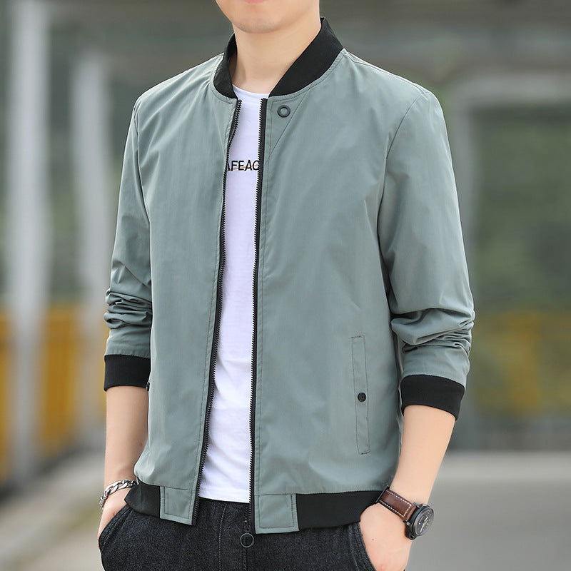 Men's Minimalist Nylon Bomber with Concealed Two-Way Zipper and Ribbed Collar Chichicherry