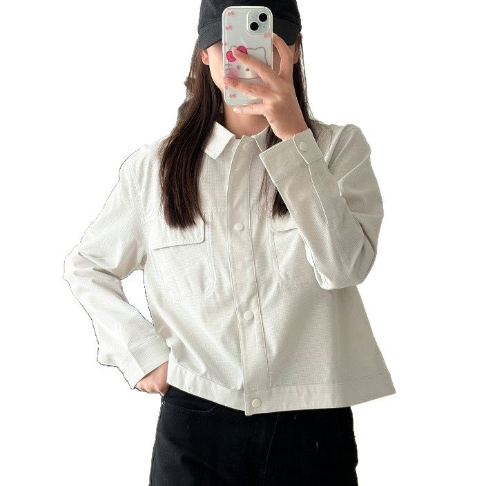 Women's Short Overshirt Jacket made of textured canvas with chest pockets Chichicherry