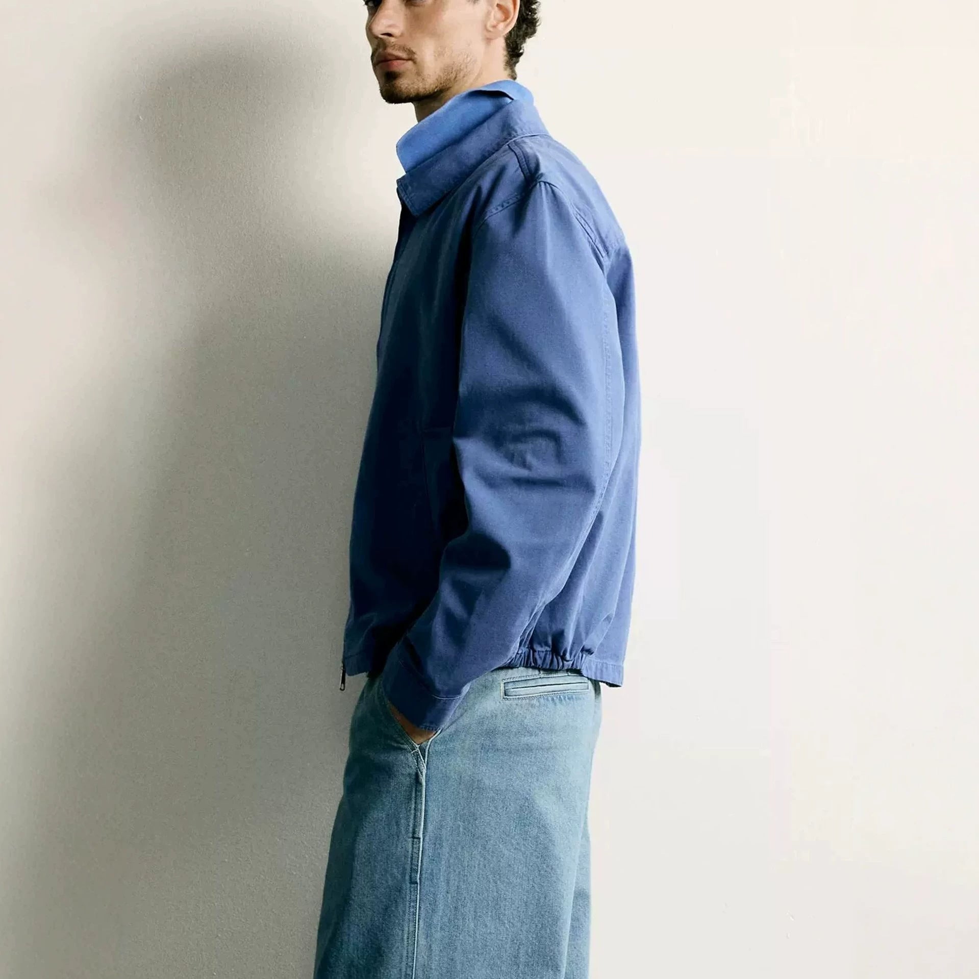 Men's Lightweight Boxy Blouson made of Cotton Twill with Shirt Collar Chichicherry