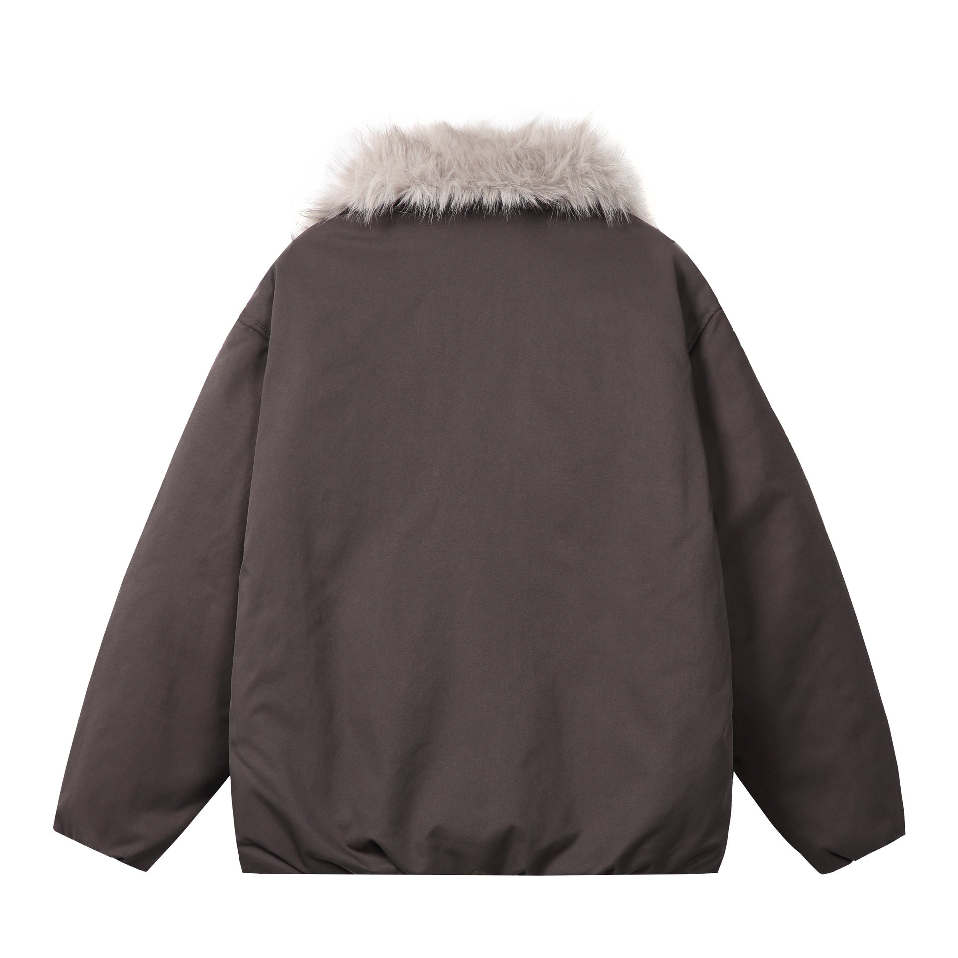 Women's short jacket in boxy cut with voluminous faux fur collar and two-way zipper Chichicherry