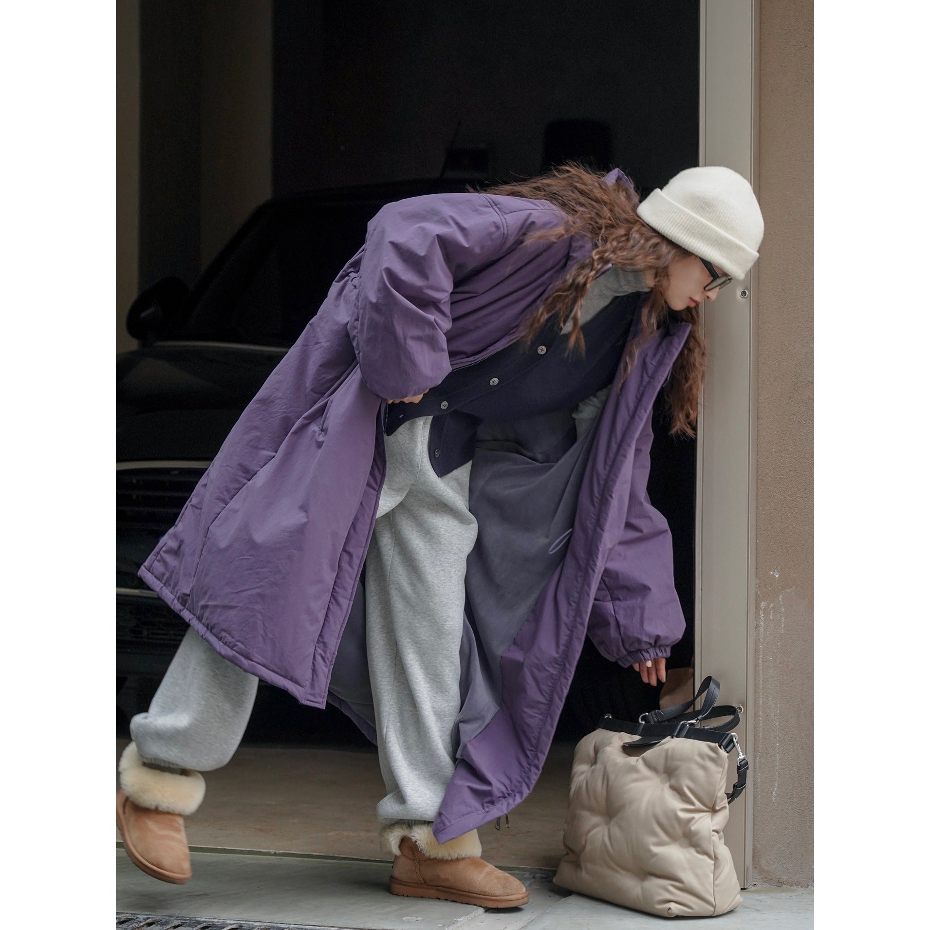 Women oversized padded long parka with drawstring and stand-up collar Chichicherry