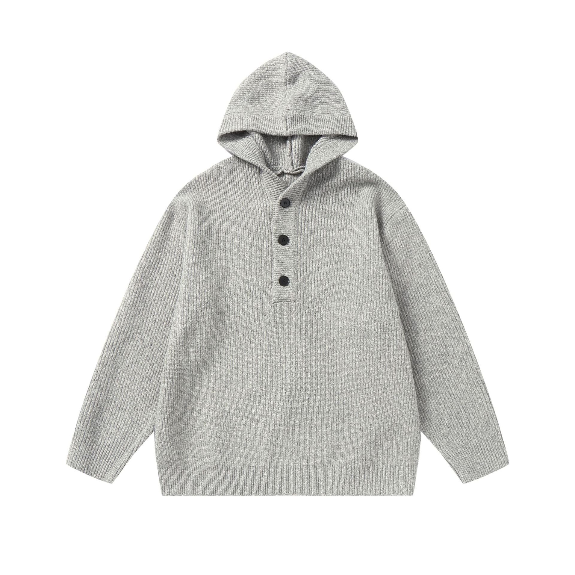 Unisex Ribbed Knit Hoodie with Half-Placket and Oversized Fit Chichicherry