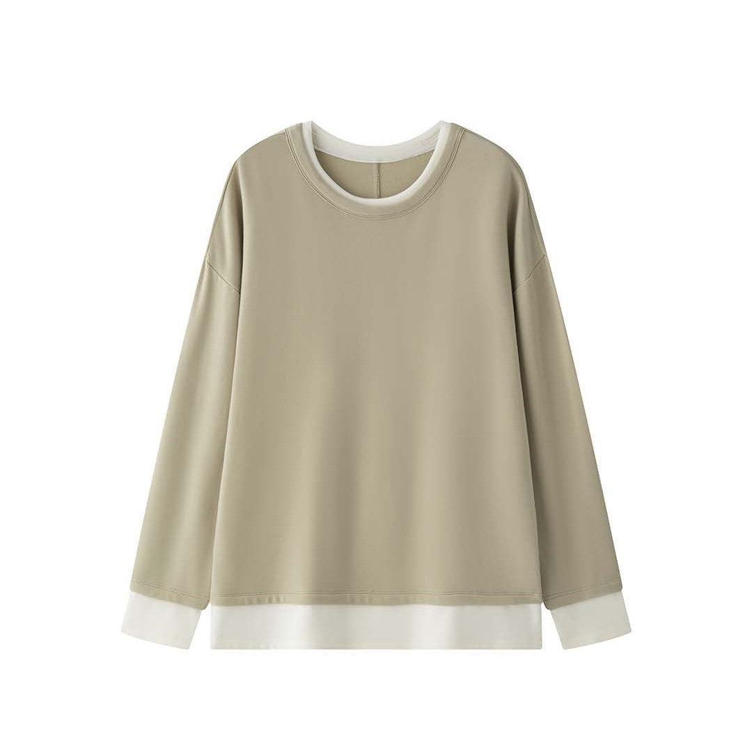 Women's Casual Layering Sweatshirt with Round Neck and Dropped Shoulder Chichicherry